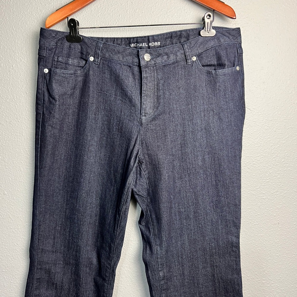 Michael Kors Embellished Bootcut Jeans Dark Wash Denim Rhinestone MK Logo Sz 16W - Picture 2 of 13